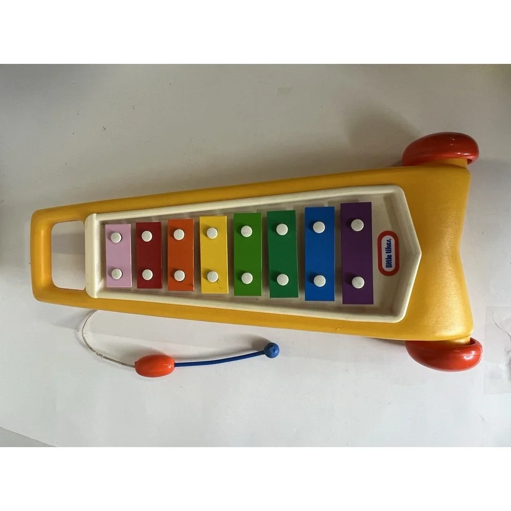 Vintage LITTLE TIKES  Rolling Xylophone  ~ Yellow w/Orange Wheels USA ~ EUC